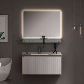 Έπιπλο Μπάνιου Πάγκος Με Νιπτήρα & Καθρέπτη Led Greys 9SGRE100LGR 100x50/100x60cm Light Grey Polywood,Porcelain