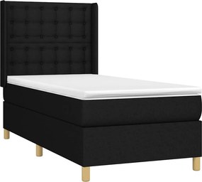 vidaXL Κρεβάτι Boxspring με Στρώμα Μαύρο 100 x 200 εκ. Υφασμάτινο