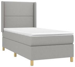 vidaXL Κρεβάτι Boxspring με Στρώμα &amp; LED Αν.Γκρι 90x190 εκ. Υφασμάτινο