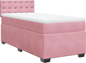 vidaXL Κρεβάτι Boxspring με Στρώμα Ροζ 90x200 εκ. Βελούδινο