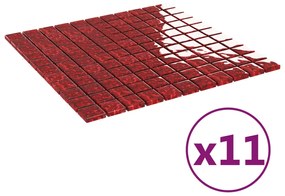 vidaXL Μωσαϊκά Πλακάκια 11 τεμ. Κόκκινα 30 x 30 εκ. Γυάλινα