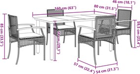 vidaXL Σετ Τραπεζαρίας Κήπου 5 Τεμαχίων Μαύρο Συνθ. Ρατάν με Μαξιλάρια