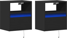 vidaXL Κομοδίνα Επιτοίχια με Φώτα LED 2 τεμ. Μαύρα