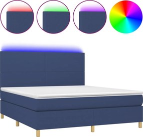 vidaXL Κρεβάτι Boxspring με Στρώμα &amp; LED Μπλε 180x200 εκ. Υφασμάτινο