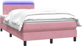 vidaXL Κρεβάτι Boxspring με Στρώμα &amp; LED ροζ 120x220 cm Βελούδινο