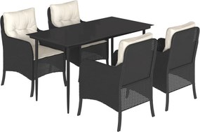 vidaXL Σετ Τραπεζαρίας Κήπου 5 Τεμαχίων Μαύρο Συνθ. Ρατάν με Μαξιλάρια