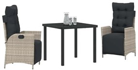 vidaXL Σέτ φαγητού για κήπο 3 pcs Ανοιχτό γκρι Πολυ ράταν