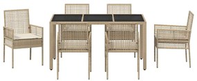 vidaXL Σέτ φαγητού για κήπο 7 pcs Μπεζ συνθετικό ρατάν