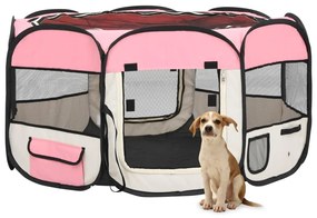 Πάρκο Σκύλου Πτυσσόμενο Ροζ 125x125x61 εκ. με Σάκο Μεταφοράς - Ροζ