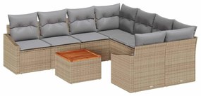 vidaXL Σετ Καναπέ Κήπου με μαξιλάρι 9 pcs Μπεζ Πολυ ράταν