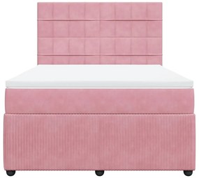 vidaXL Κρεβάτι Boxspring με Στρώμα Ροζ 140x200 εκ. Βελούδινο