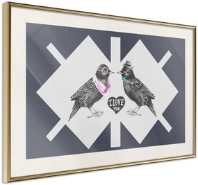 Αφίσα - Bird Love - 30x20 - Χρυσό - Με πασπαρτού