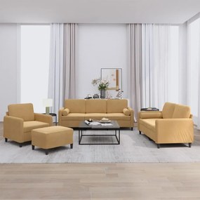 vidaXL Σετ Σαλονιού 4 Τεμαχίων Καφέ Βελούδινο με Μαξιλάρια