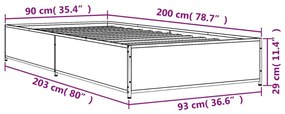 Πλαίσιο Κρεβατιού Γκρι Sonoma 90x200 εκ. Επεξ. Ξύλο &amp; Μέταλλο - Γκρι