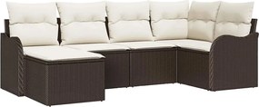 vidaXL Σετ Καναπέ Κήπου με μαξιλάρι 6 pcs Καφέ και λευκό Πολυ ράταν