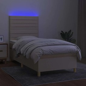 vidaXL Κρεβάτι Boxspring με Στρώμα &amp; LED Κρεμ 80x200 εκ. Υφασμάτινο