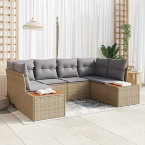 vidaXL Σετ Καναπέ Κήπου με μαξιλάρι 6 pcs Μπεζ Πολυ ράταν