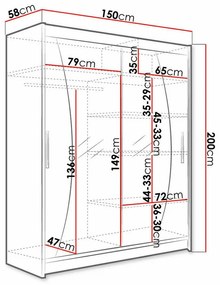 Ντουλάπα Atlanta 110, Άσπρο, 200x150x58cm, 118 kg, Πόρτες ντουλάπας: Ολίσθηση, Αριθμός ραφιών: 5, Αριθμός ραφιών: 5 | Epipla1.gr