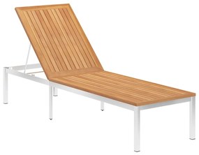 vidaXL Ξαπλώστρα από Μασίφ Ξύλο Teak και Ανοξείδωτο Ατσάλι με Μαξιλάρι