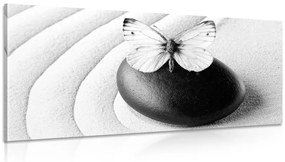 Εικόνα Zen πέτρα με πεταλούδα σε ασπρόμαυρο σχέδιο - 120x60