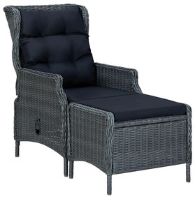 vidaXL Πολυθρόνα Κήπου Ανακλινόμενη Σκ. Γκρι Συνθ. Ρατάν με Υποπόδιο