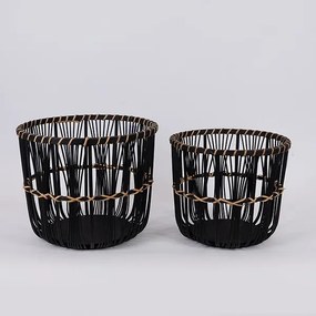 Καλάθι Σετ 2τμχ Ψάθινο Μαύρο 32x32x28εκ./27x27x25εκ. ESTHETI 819-00362