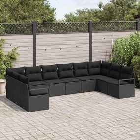 vidaXL Σετ Καναπέ Κήπου 10 pcs Μαύρο Πολυ ράταν