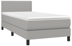 vidaXL Κρεβάτι Boxspring με Στρώμα &amp; LED Αν.Γκρι 90x190 εκ. Υφασμάτινο
