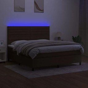 Κρεβάτι Boxspring με Στρώμα &amp; LED Σκ.Καφέ 180x200εκ. Υφασμάτινο - Καφέ