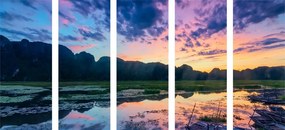 Εικόνα 5 τμημάτων ρομαντικό ηλιοβασίλεμα στα βουνά - 100x50