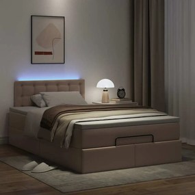 vidaXL Οθωμανικό κρεβάτι με στρώματα &amp; LEDs Cappuccino Faux Leather