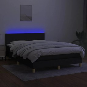 vidaXL Κρεβάτι Boxspring με Στρώμα &amp; LED Μαύρο 140x200 εκ. Υφασμάτινο