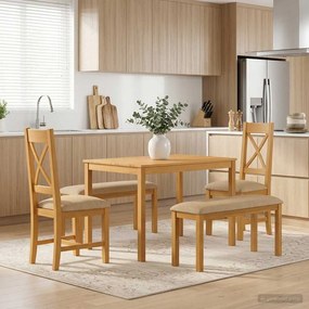 vidaXL Σετ τραπεζαρίας 5 τμχ. Μπεζ Στερεό Ξύλο Δρυός
