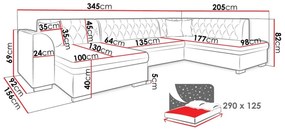 Γωνιακός Καναπές Comfivo 269, Λειτουργία ύπνου, Αποθηκευτικός χώρος, 345x205x82cm, 161 kg, Πόδια: Πλαστική ύλη | Epipla1.gr