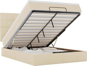 vidaXL Οθωμανικό κρεβάτι με στρώμα &amp; LEDs Cream 140x190cm Ύφασμα