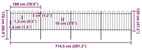 vidaXL Φράχτης Κήπου με Κορυφή από Ατσάλι 714,5 x 120 εκ. Μαύρος