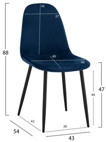 Καρέκλα LEONARDO Βελούδο Μπλέ 43x54x88Υ εκ. 4αδα 43x54x88 εκ.