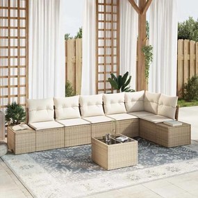 vidaXL Σετ Καναπέ Κήπου 7 pcs Μπεζ, Κρέμα Πολυ rattan, βαμμένο ατσάλι