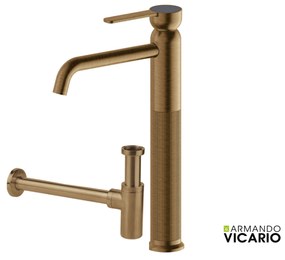 Armando Vicario LUMIERE Μπαταρία Νιπτήρος υψηλή με βαλβίδα clic-clac &amp; Σιφών με αποσπώμενο πώμα καθαρισμού Antique Brass