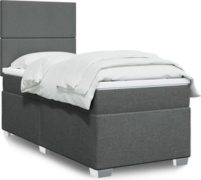 vidaXL Κρεβάτι Boxspring με Στρώμα Σκούρο Γκρι 90x190 εκ. Υφασμάτινο