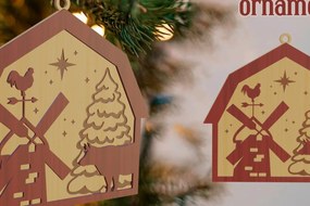 Σετ των 3 Intra απο ξύλο plywood 3mm-4mm πάχος Χριστουγεννιάτικο στολίδι αχυρώνα με λέιζερ Δίασταση 8x8 cm INTRAFABR-79692957