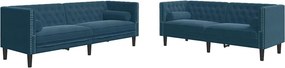 vidaXL Σετ Καναπέδων Chesterfield 2 Τεμαχίων με Στηρίγματα Μπλε Βελούδο