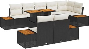 vidaXL Σετ Καναπέ Κήπου με αποθήκευση 9 pcs Μαύρο Πολυ ράταν