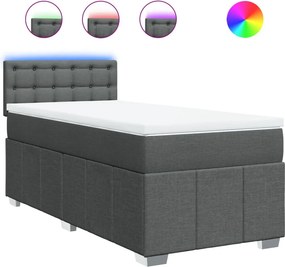 vidaXL Κρεβάτι Boxspring με Στρώμα Σκούρο Γκρι 90x190 εκ. Υφασμάτινο