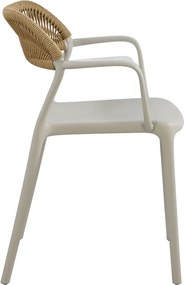 DOLLI Πολυθρόνα Στοιβαζόμενη, PP-UV Γκρι, Rope Wicker Φυσικό   1τμχ