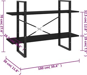 vidaXL Βιβλιοθήκη με 2 Ράφια Μαύρη 100 x 30 x 70 εκ. από Επεξ. Ξύλο