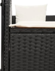 vidaXL Ξαπλώστρα Διπλή Μαύρη από Συνθετικό Ρατάν με Οροφή / Κουρτίνες
