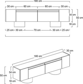 Έπιπλο τηλεόρασης Haven Megapap χρώμα ανθρακί 180x30x50εκ.