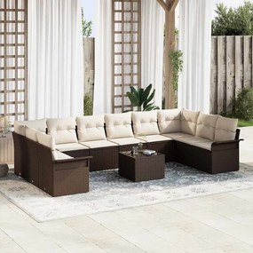 vidaXL Σετ Καναπέ Κήπου με μαξιλάρι 11 pcs Καφέ Πολυ ράταν