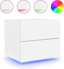 vidaXL Κομοδίνο Επιτοίχιο με Φώτα LED Λευκό